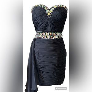 Jolene Chiffon Strapless Jeweled Chiffon Tail Ruched Cocktail Dress Sz 6‎ $390